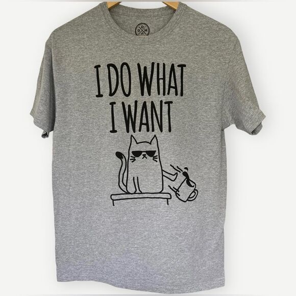 ODM I Do What I Want Kitty Cat Short Sleeve Crewneck Gray Graphic Tee. Medium. - Picture 2 of 6